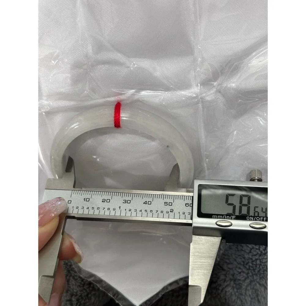 Natural White Icy Jade Bangle Bracelet 58.6mm | Translucent Mutton Fat Style L10